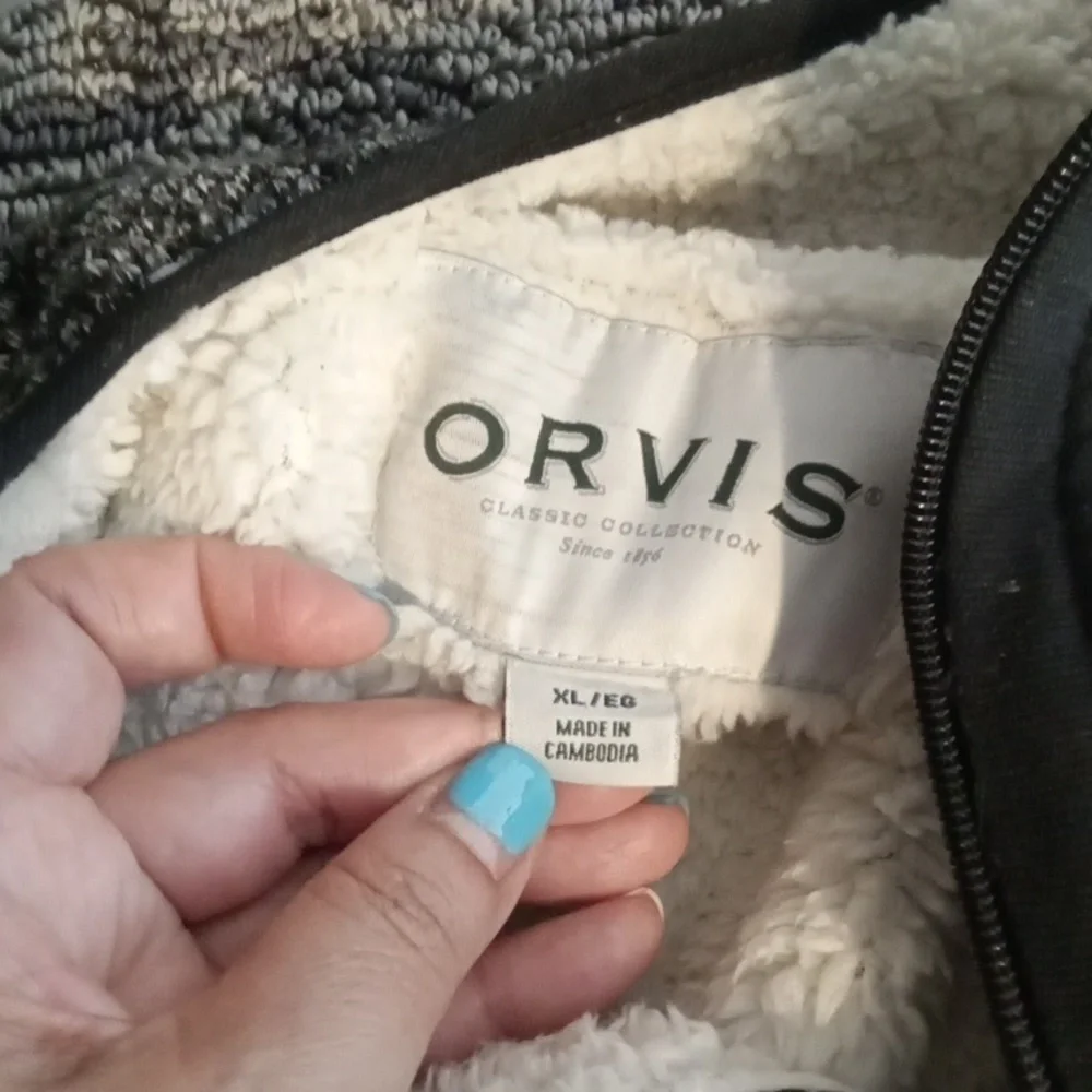 Orvis Men's Black and Gray Zip Up Sweater Fleece Sherpa Lining Size XL